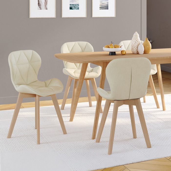 IDMARKET Lot de 4 chaises de salle à manger ROBINE en tissu beige