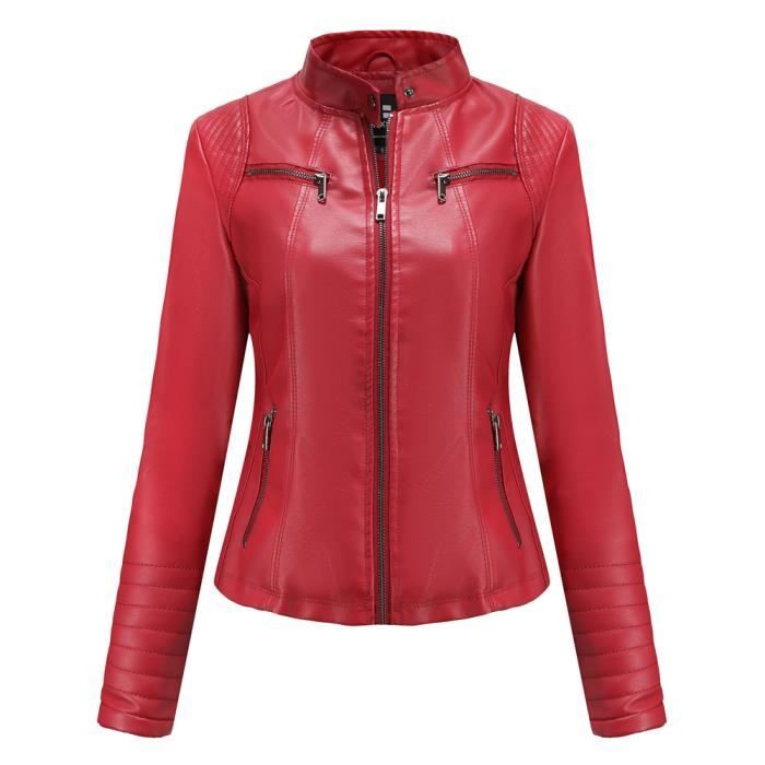 Veste Femme Simili Cuir - Style Moto Court Zippée Pour Printemps/Automne