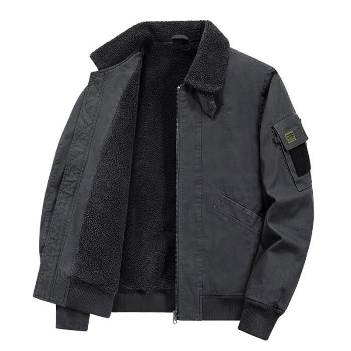 Veste Homme Cargo Doublée Polaire - Blouson Hiver Épaissi Chaud Avec Poches Manteau Cargo