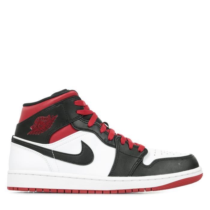 Baskets Nike Air Jordan 1 Mid - Homme - Blanc - Lacets - Cuir