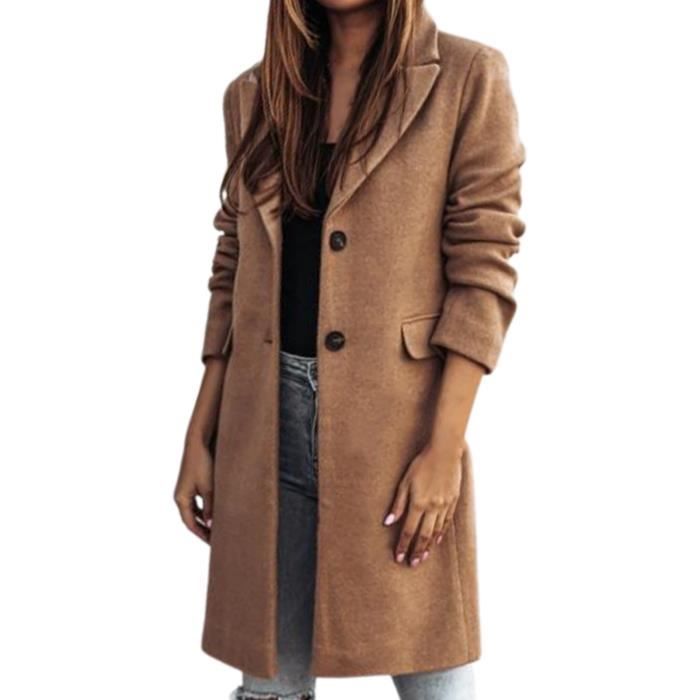 Manteau en laine - Marque - Coupe ample - Fermeture ?� boutons - Poches ?� revers - Couleur unie 