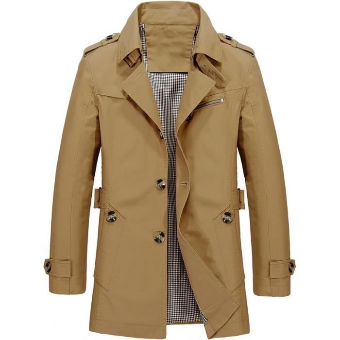 PARKA veste longue d'affaires pour hommes coupe-vent décontracté Trench-Coat pardessus à la mode, printemps-automne Dark khaki