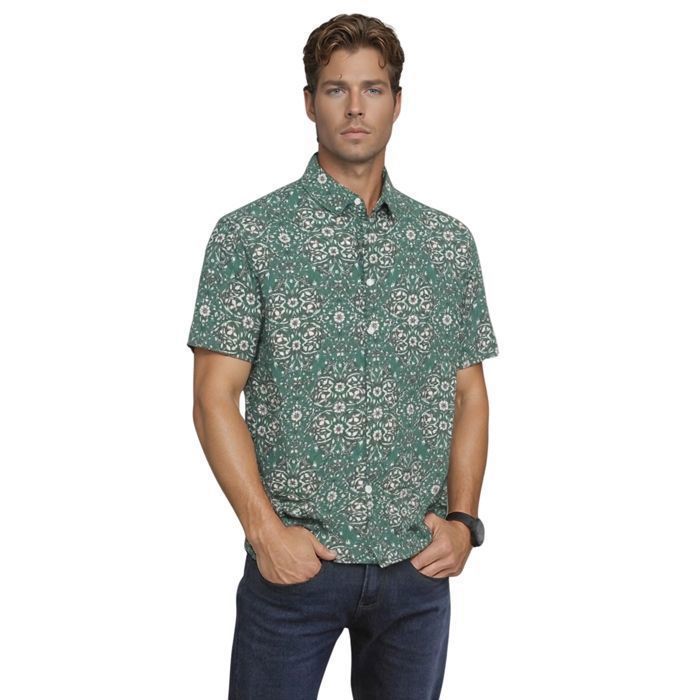 Chemise Huk Kona Manches Courtes Homme, Bleu Maroline, Imprimé, X-Large, Neuve