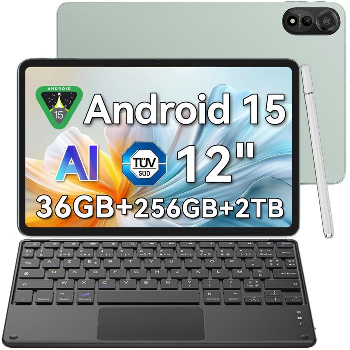 Blackview x Gemini AI 2.0 MEGA 2 WiFi Tablette 12 90Hz 36Go+256Go/SD 2 ToAndroid 15 WiFi 6 9000mAh Vert Avec Clavier K1