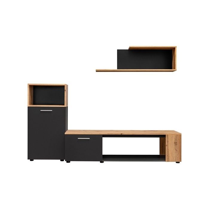 Ensemble de 3 meubles design pour votre salon collection MOZES. Coloris noir et chêne Ensemble de 3 meubles design pour votre salon collection MOZES. Coloris noir et chêne