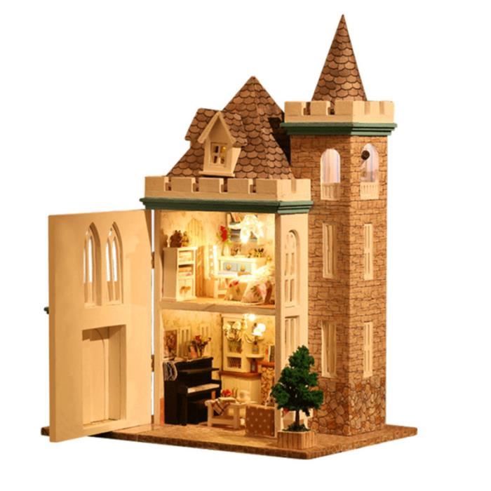 Miniature Artisanat Maison En Bois Chateau Modele Jouet Educatif Fait A La Main Avec Des Meubles Pour Jeu De Sable A Modeler Cdiscount Jeux Jouets