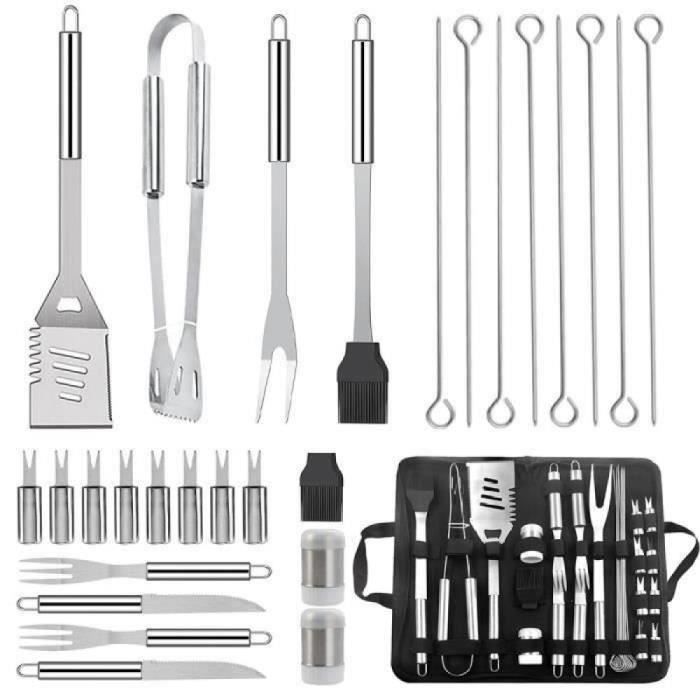 HAOLIP-Outils De Barbecue 27 Ustensiles En Acier Inoxydable Fourchettes Et Spatules Avec Aac De