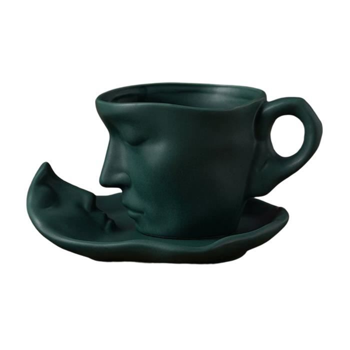 Tasse à Café Céramique Avec Soucoupe Et Cuillère – 260 Ml – Motif Poisson Vague – Pour Latte Art