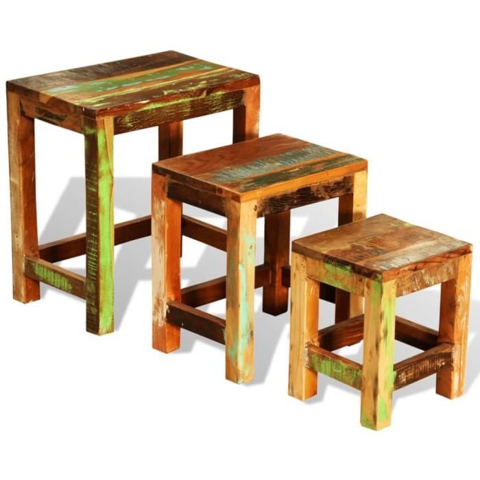 table gigogne 3 pcs vintage bois de récupération  - salalis - dp35053