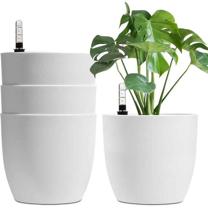 T4U Pot De Fleur Interieur 22 Cm Pot Autopilotant Avec Indicateur D'Eau Noir, Cache Pot Plante Interieur Set De 4, Réservoir D'Eau, Pour Intérieur Et Extérieur