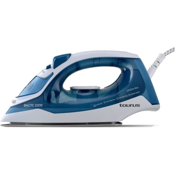 Fer à Repasser Vapeur Taurus Itaca 220 - 2200W, Jet Vapeur 110g/min, Semelle Silver, Anticalcaire, Autonettoyage
