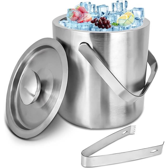 Orton Seau à Glace Isotherme Argenté Avec Couvercle Et Pince - Garde Boissons Fraîches Pour Fêtes Et Réceptions
