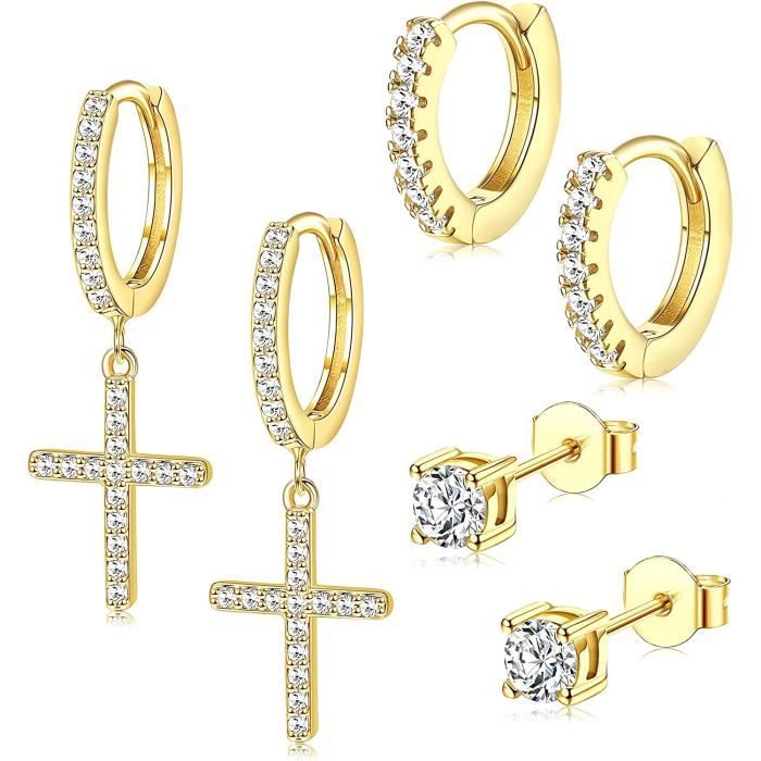 Boucles D'oreilles Pendantes Croix - Argenté, Unisexe Streetwear Hip-hop