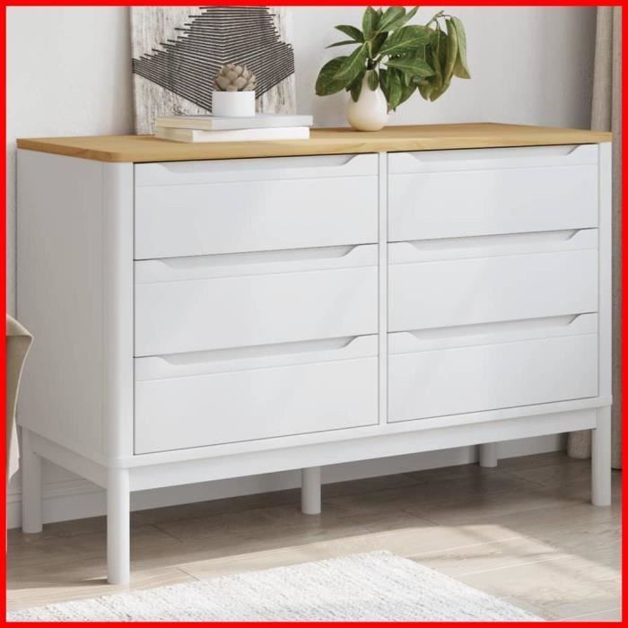 Commode - V BESTLIFE - FLORO - Bois de pin massif - 6 tiroirs - Style classique intemporel