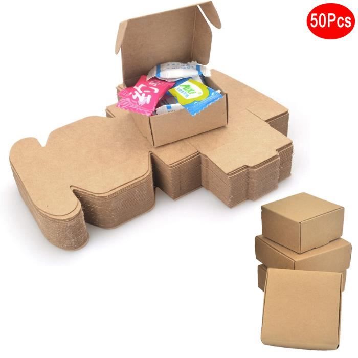 Lot de 50 Boite Cadeau Kraft, VIPITH Boîte à Bonbons En Papier Kraft Haute Qualité pour Emballage,Anniversaire,Noël,8.5x8.5x3.5cm