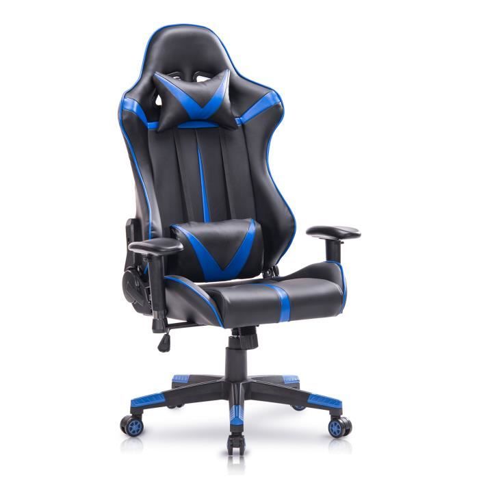woltu racing chaise en similicuir fauteuil de bureau inclinable pivotant avec accoudoir et appuie-tête,hauteur réglable,bleu noir