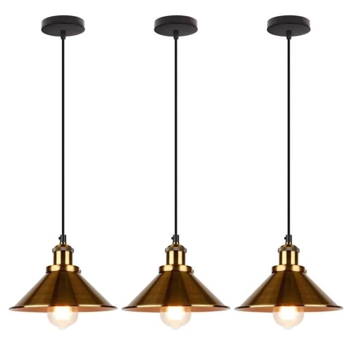 UNI Lot de 3 LUSTRE - SUSPENSION Luminaire Abat-jour Metal Lampe Suspension E27 22cm Doré