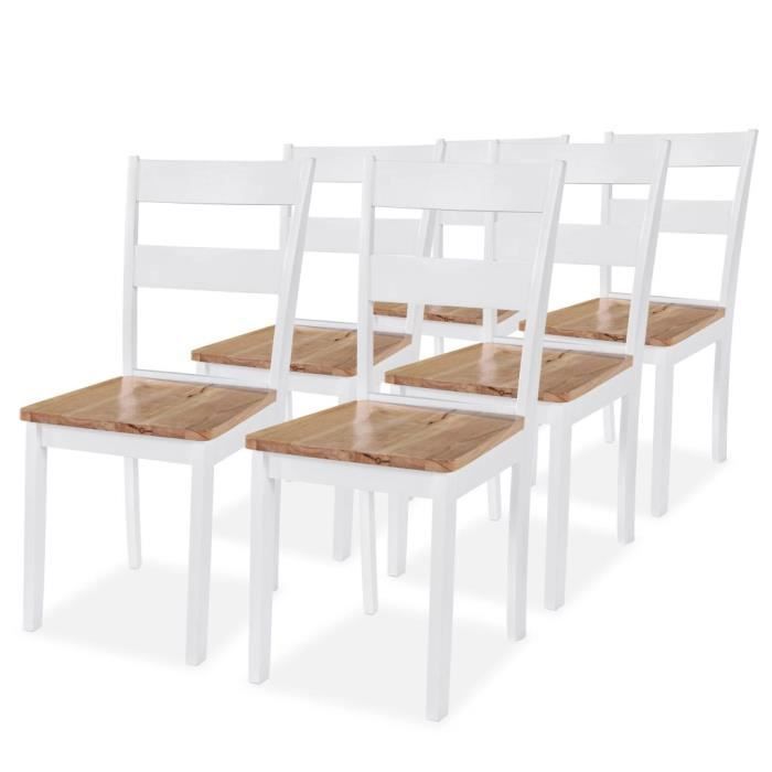 ruu chaises de cuisine de salle à manger 6 pcs blanc et bois naturel bois d'hévéa 40,5 x 47,5 x 95,5 cm 9372009449908