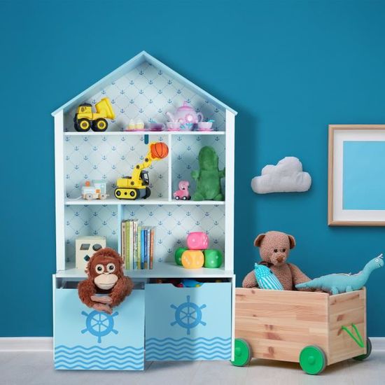 Armoire Chambre Meuble Rangement Enfant- 16 Porte 3 Penderie- Armoire  Plastique Cartoon- 147x47x147cm- Bleu - Cdiscount Maison