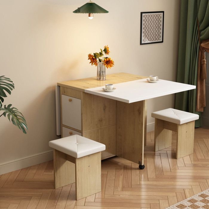 KCHBSE Ensemble de Table à Manger Pliante, Table à Manger Extensible en Bois de 1,4 m avec 4/6 chaises, Table à abattant pour Cuisine, Salle à Manger, Salon, Restaurant,Table+4Chairs KCHBSE Ensemble de Table à Manger Pliante, Table à Manger Extensible en Bois de 1,4 m avec 4/6 chaises, Table à abattant pour Cuisine, Salle à Manger, Salon, Restaurant,Table+4Chairs