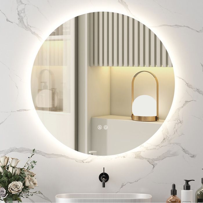 Miroir De Salle De Bain LED Rond 80cm - Avec Antibuée, Affichage Température, Interrupteur Tactile