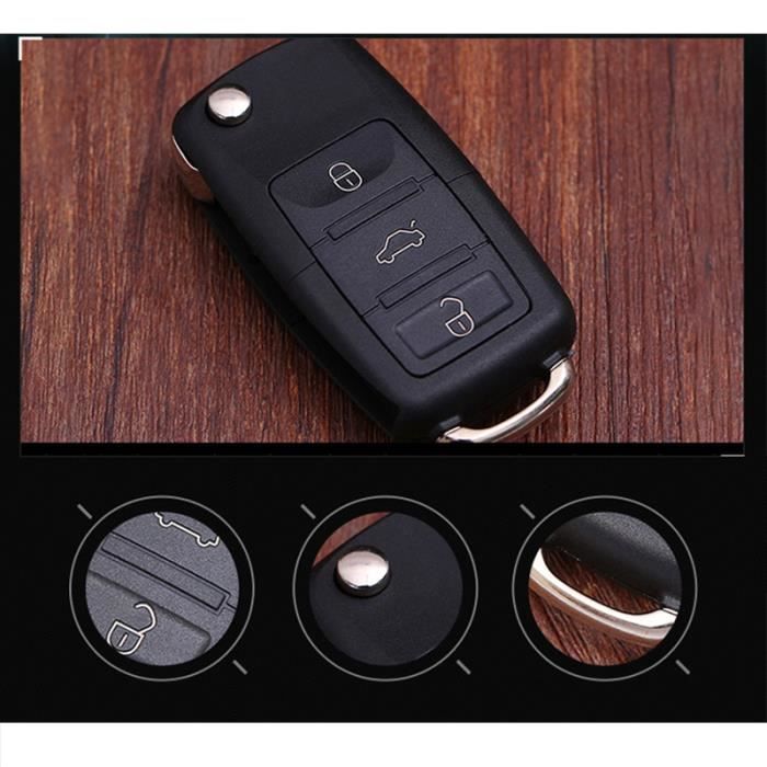Coque De Remplacement Pour Clé Volkswagen 3 Boutons - Compatible Passat (2012-2014), Jetta (2011-2014), Beetle (2011-2014) - Noir/argent, Sans électronique