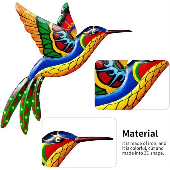Grand colibri en fer forgé, décoration murale aux couleurs vives pour  intérieur ou extérieur, maison, chambre, bureau, jardin - 4 p - Cdiscount  Maison
