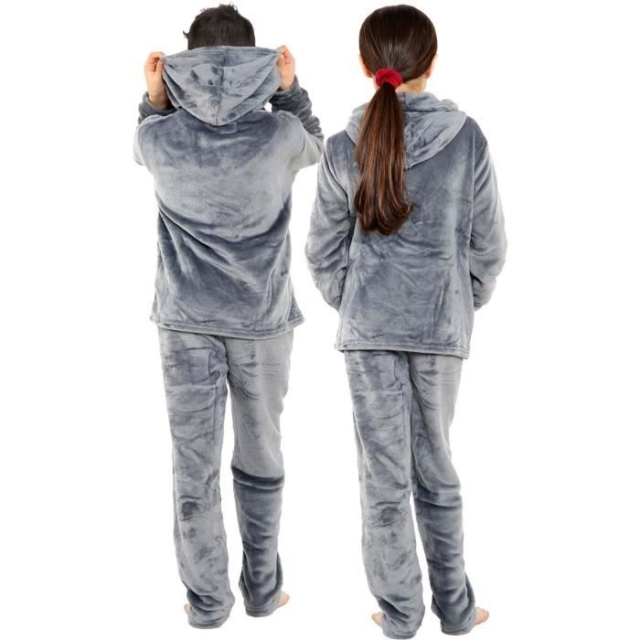 pyjama fille 2 a 14 ans hiver chaud polaire lapin imprimée ensemble chemise de nuit fille ado manches longues boutons poches pantalon vetement de nuit molleton loungewear peluche (Red, 5-6 Years