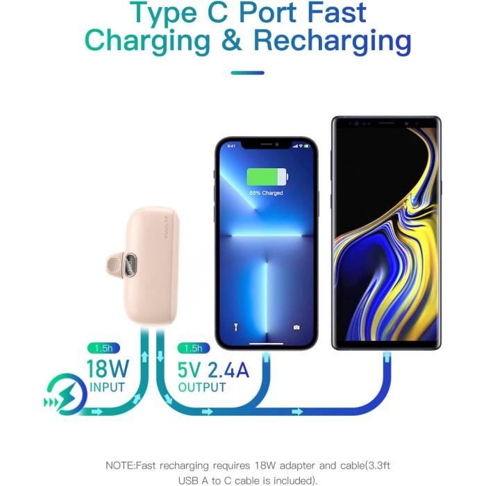 Batterie Externe Portable Slim Avec Câble Intégré - Vida IT - Noir - 2 Ports - Neuf