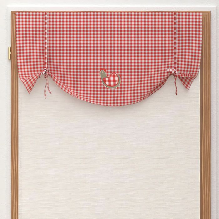 Brise-bise Coton Soleil D'ocre - 60x90 Cm - Motif Vichy Rouge - Pompons