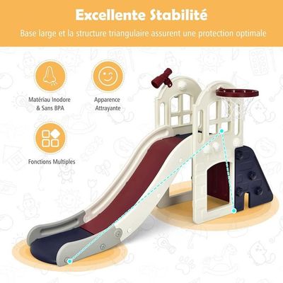 GOPLUS 3 en 1 Toboggan Enfant Plaible avec Panier de Basket et Échelle Escalade pour Enfants 1,5 Ans+ Charge 20KG, Convient à Ma33 - Jeux - Jouets