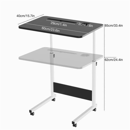 Bureau Roulant Réglable Pour Lit Et Canapé - Table Mobile Avec Roulettes | Idéal Télétravail, Petit-déjeuner Au Lit