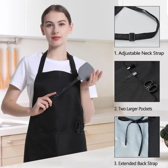 Tablier De Chef Imperméable Kimhanro Lot De 4 Tabliers Chef Noirs Imperméables - 2 Poches Réglables Tablier Professionnel Réglable