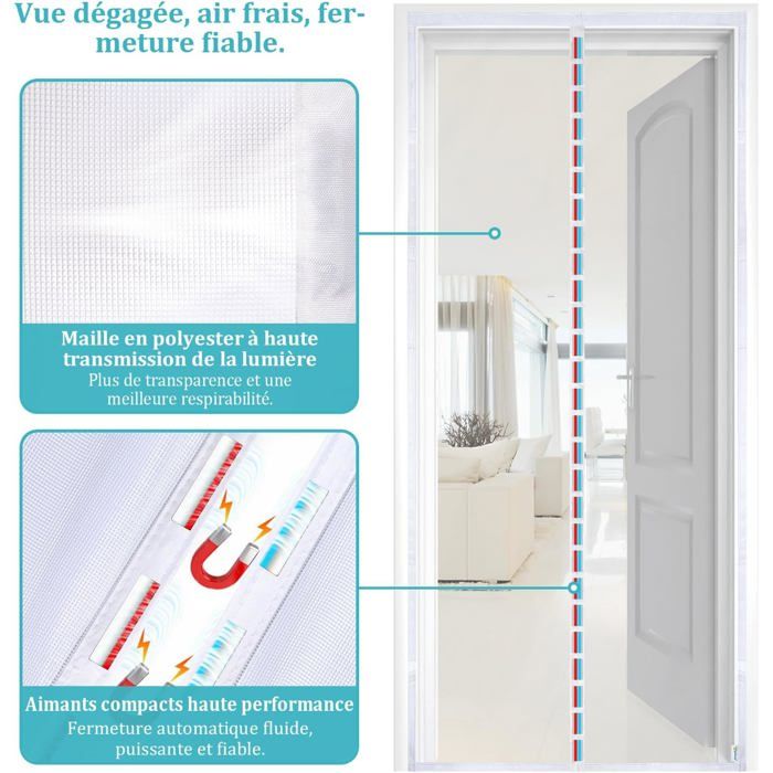 Moustiquaire Magnétique Pour Porte 90x200cm – Facile à Poser, Moustiques Dehors !