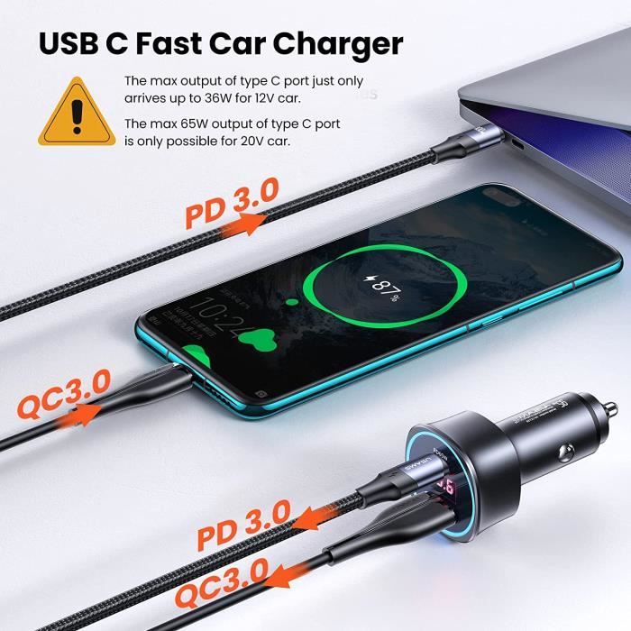 Chargeur Allume Cigare USB - USB C, PD 30W (Via coupon - vendeur tiers) –