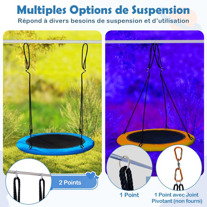 Balançoire Nid d'Oiseau Rond Diamètre de 100 CM pour Arbre Supporté de