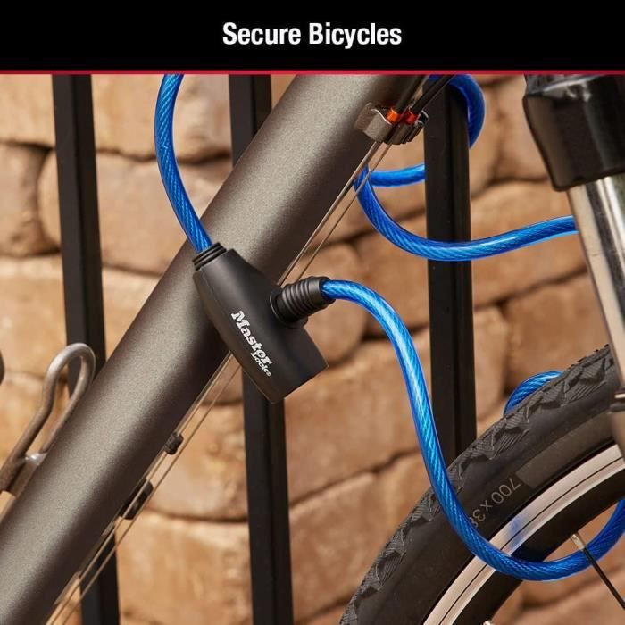 Master Lock 8127TRI Lot De 3 Antivols Vélo 1,8m - Bleu/Vert/Rouge - Câble Résistant Et Flexible