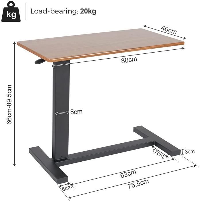 Table de lit mobile ergonomique à hauteur et largeur réglables MCT