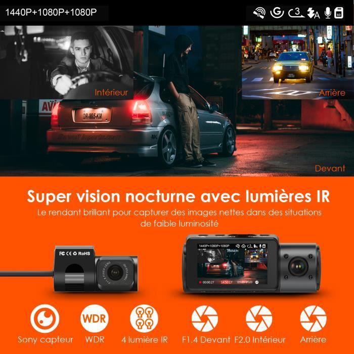 TOGUARD Camera de voiture 4K avant et 1080P arriere WDR Super vision  nocturne Dashcam 310° camera embarquee detecteur de mouvement - Cdiscount  Auto