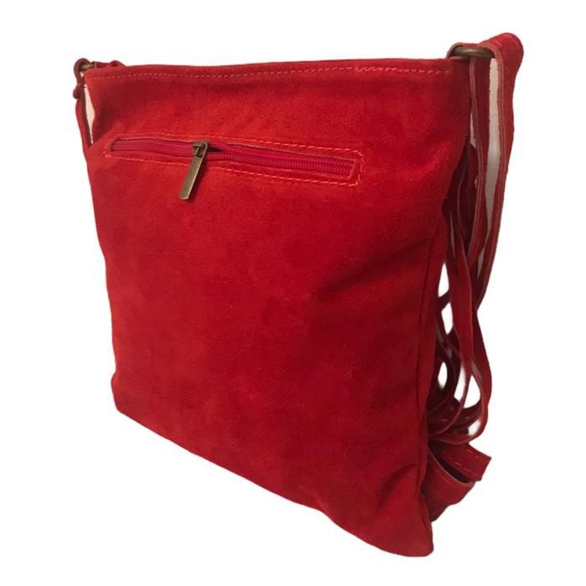 Sac à Main Femme Cuir Veritable Façon Daim Italien à bandoulière Porté  Epaule à franges-Rouge - Achat / Vente Sac à Main Femme Cuir Verit -  Cdiscount