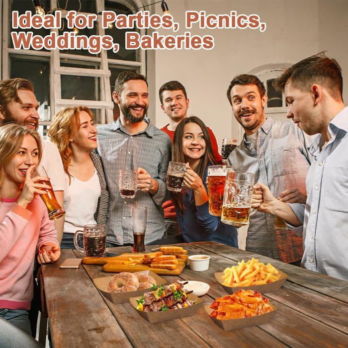 Plateau Aperitif, Barquette Frite, Barquette Carton, Résistant à l'huile et à l'eau, Convient