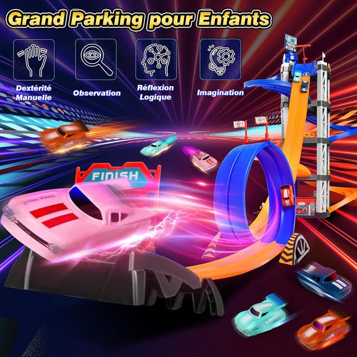 FORMIZON 5 Floors Children's Garage, Parking for Children with Garage, Lift, Gas Station and Map, Toy Garage Car with 8 Cars and 3 Helicopter for Boys 3+ Years (Blue