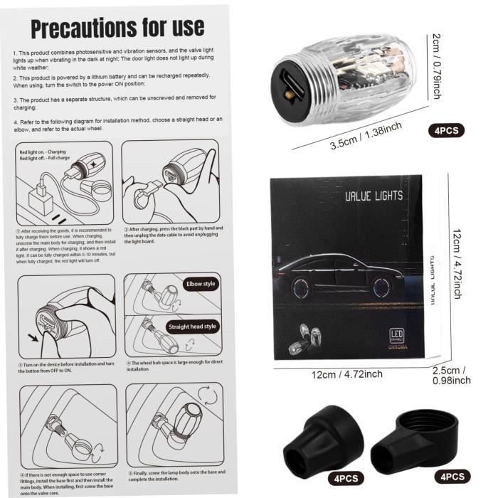 Lumières de roue à LED - Bouchons de Tige de Valve - Lot de 4 - Rechargeables - Colorées - Universelles