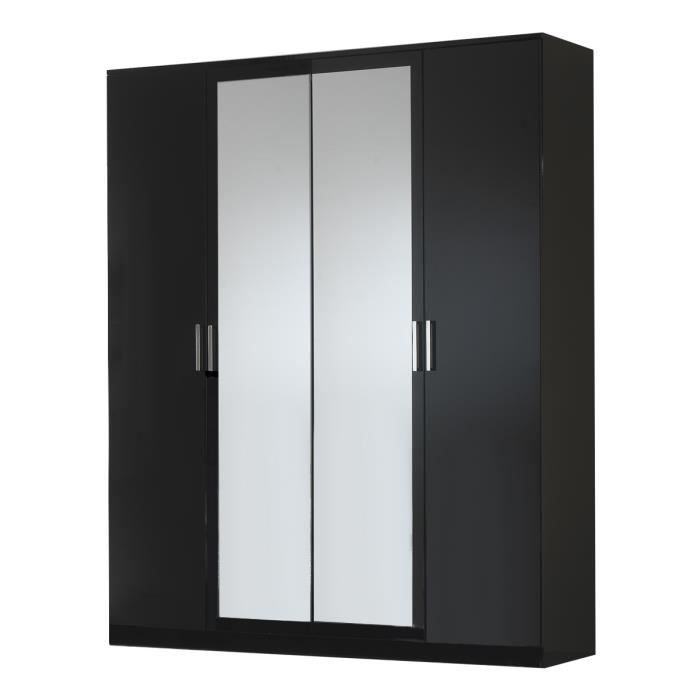 Armoire 3 portes 3 tiroirs Clack blanc/noir brillant portes miroirs