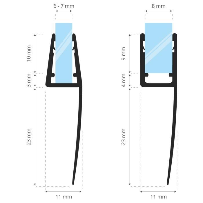 Bande d'étanchéité en caoutchouc de silicone pour écrans droits en verre de  6 à 12 mm, joint inférieur de 2 m de long (type d'angle 6 mm) : :  Outils et Bricolage