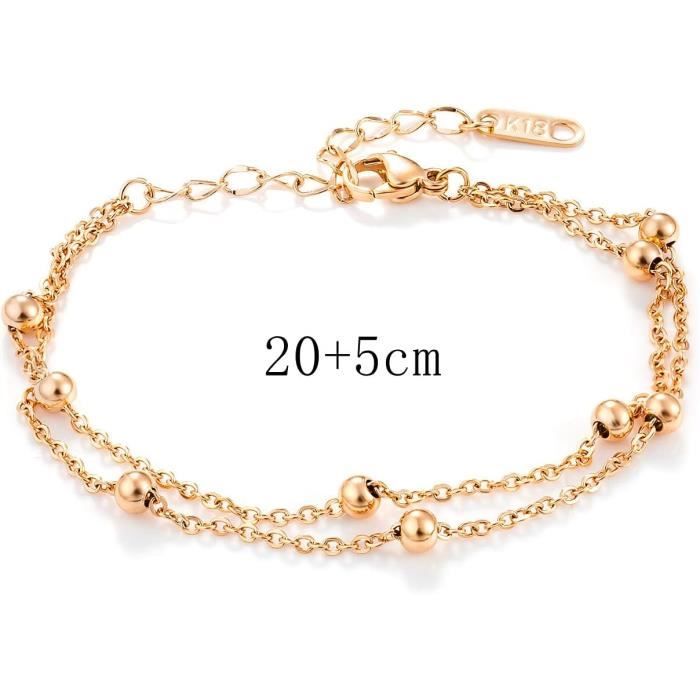 Bracelet chaine de cheville réglable femme acier doré breloques pieds