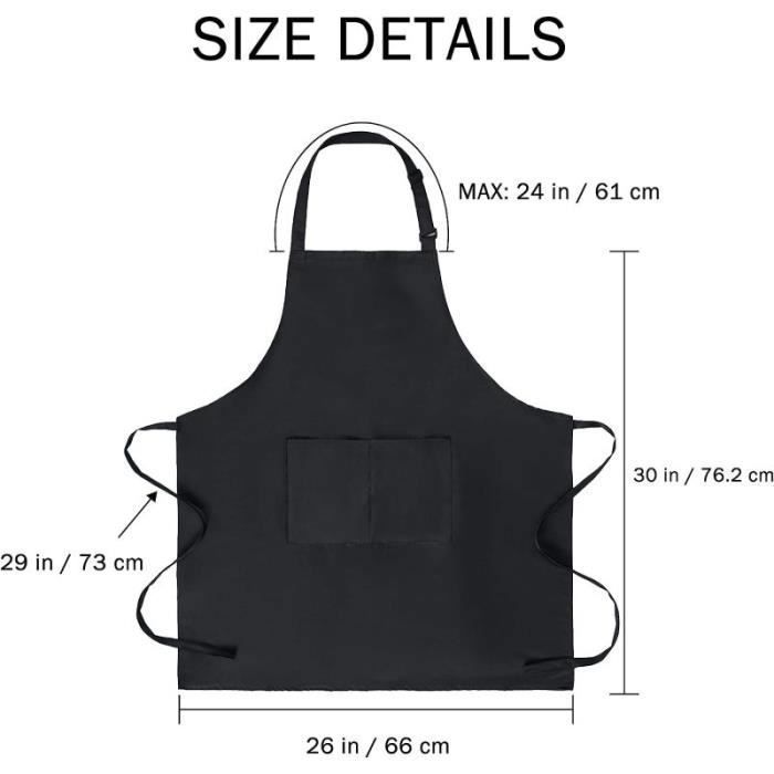 Tablier Chef Imperméable Umboom 4 Pièces Tablier Chef Noir Réglable Avec 2 Poches Tablier De Cuisine Femme