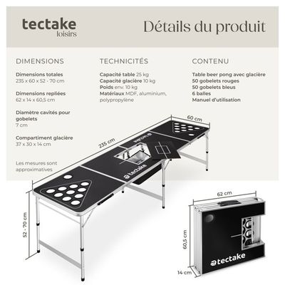 Table à Bière Personnalisable Picasso - Pliable, Imperméable Et Antirayures - Lot Avec 25 Gobelets Et 4 Balles Inclus - Parfaite Pour Soirées Et BBQ