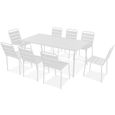 Ensemble table de jardin et 8 chaises OVIALA Palavas en acier blanc 180x90x72cm-0