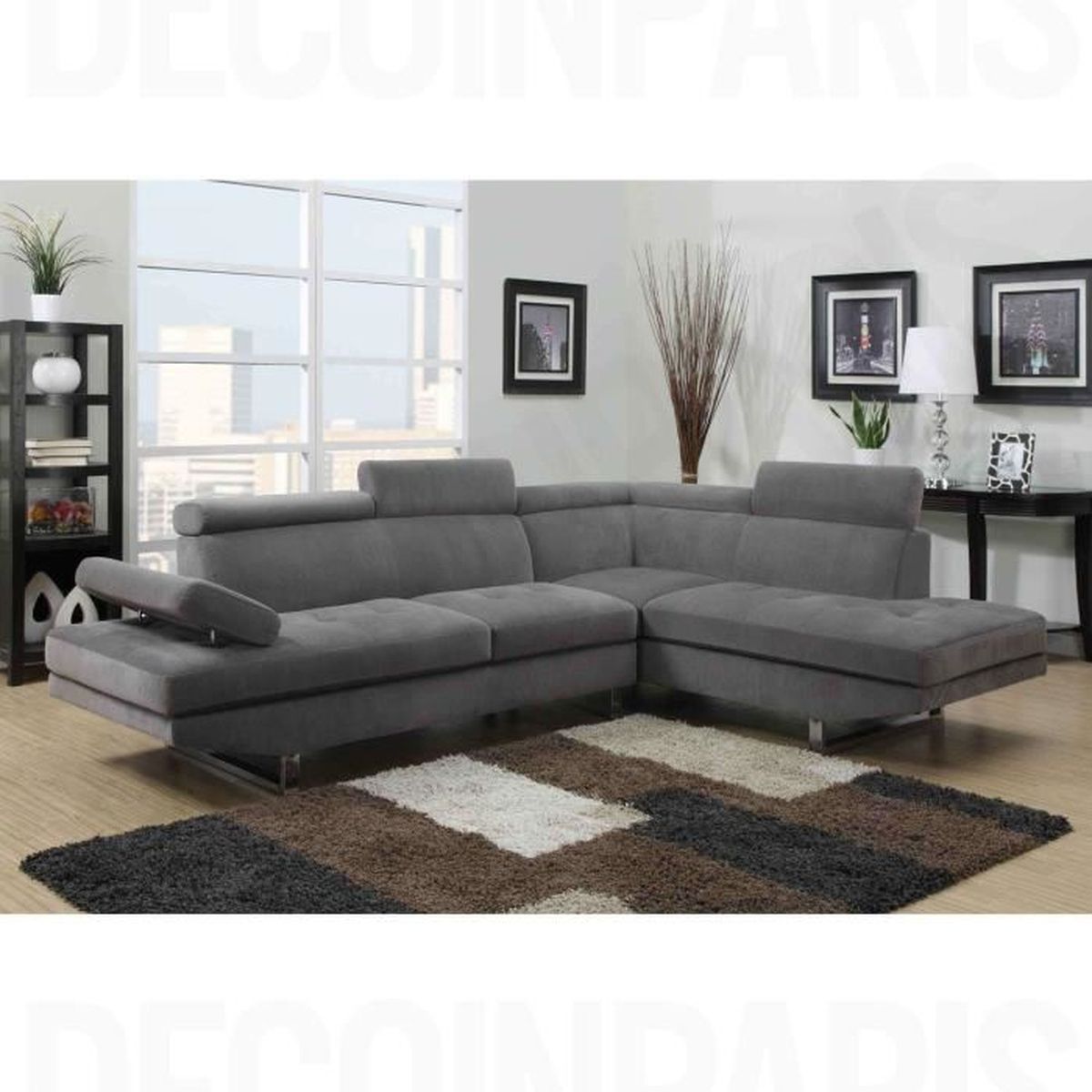 Canapé Design En Tissu Gris Angle Droit Rubic Achat